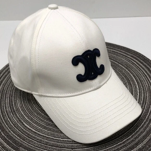 Celine Ivory Cap with Dark Blue Emblem - Picture 1 of 6